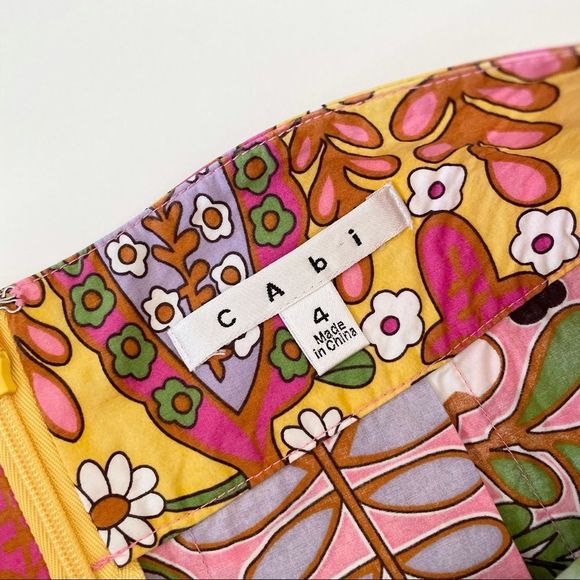 CAbi Ashbury A-line Pleated Mixed Media Floral Print Cotton Skirt, Size 4 - Picture 7 of 9